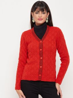 Madame - Self Design Red Cardigan