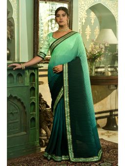 VAIRAGEE - Green Soft Chinnon Saree with Heavy Banglory Unstitched Blouse
