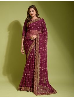VAIRAGEE - Wine Soft Georgette Saree with Heavy Banglory Unstitched Blouse