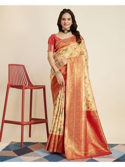VAIRAGEE - Cream Banarasi Weaving Silk Saree & Banarasi Silk Unstitched Blouse
