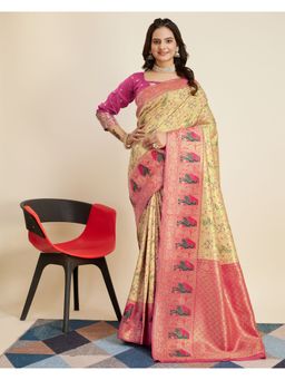 VAIRAGEE - Cream Banarasi Weaving Silk Saree & Banarasi Silk Unstitched Blouse