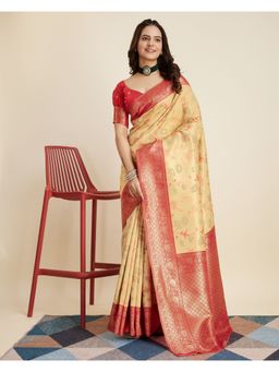 VAIRAGEE - Cream Banarasi Weaving Silk Saree & Banarasi Silk Unstitched Blouse