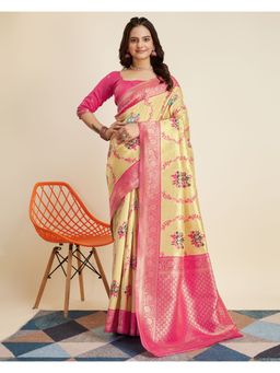 VAIRAGEE - Cream Banarasi Weaving Silk Saree & Banarasi Silk Unstitched Blouse