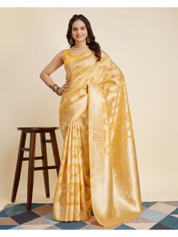 VAIRAGEE - Yellow Cotton Silk Saree & Cotton Silk Unstitched Blouse