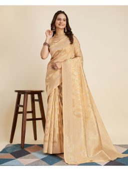 VAIRAGEE - Cream Cotton Silk Saree & Cotton Silk Unstitched Blouse