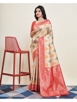 VAIRAGEE - Cream Banarasi Weaving Silk Saree & Banarasi Silk Unstitched Blouse