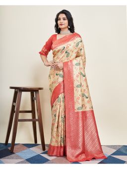 VAIRAGEE - Cream Banarasi Weaving Silk Saree & Banarasi Silk Unstitched Blouse