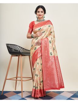 VAIRAGEE - Cream Banarasi Weaving Silk Saree & Banarasi Silk Unstitched Blouse