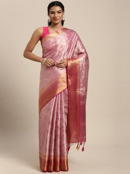 Mimosa - Women's Kanjivaram Art Silk Pink Saree with Unstitched Blouse