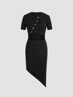 Cider - Knit Conversation Starter Cut Out Black Dress