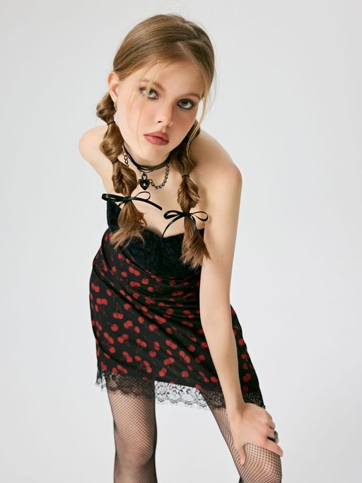 knee length dresses for ladies Scarlett Lace Trim Flutter Strap Mini Dress