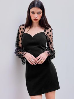 Cider - Mesh Sweetheart Spot Patchy Mini Dress