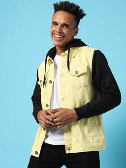 Campus Sutra - Men Colourblock Denim Hooded Jacket