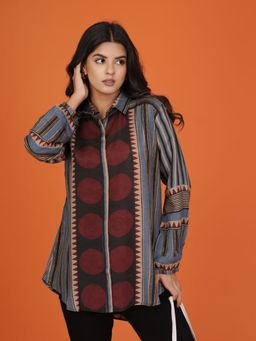 KAFTANIZE - Multi Color Abstract Printed Asymmetric Hem Shirt