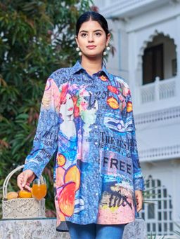KAFTANIZE - Pop Art Expression Longline In Multicolor Abstract Printed Shirt