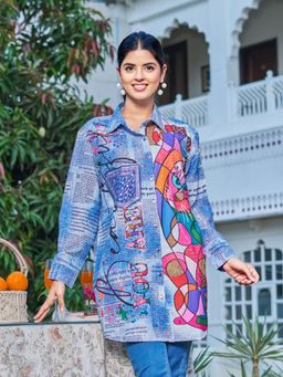 KAFTANIZE - Vibrant Multi Color Popart Blue Abstract Printed Shirt