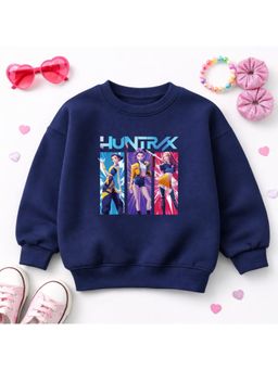 Googo Gaaga - Girls Navy Blue Cotton Graphic Printed Full Sleeves Sweatshirt