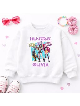 Googo Gaaga - Girls White Cotton Graphic Printed Full Sleeves Sweatshirt