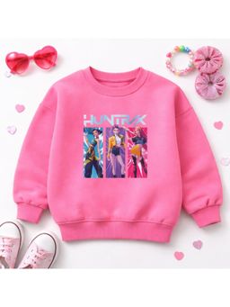 Googo Gaaga - Girls Pink Cotton Graphic Printed Full Sleeves Sweatshirt