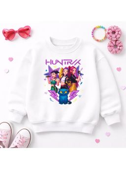 Googo Gaaga - Girls White Cotton Graphic Printed Full Sleeves Sweatshirt