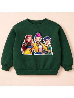 Googo Gaaga - Girls Green Cotton Graphic Printed Full Sleeves Sweatshirt