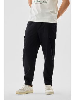 Snitch - Black Solid Regular Casual Cargo Joggers