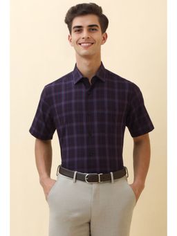 Allen Solly - Men Purple Check Half Sleeves Formal Shirt