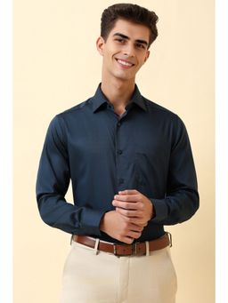 Allen Solly - Men Navy Blue Textured Full Sleeves Formal Shirt