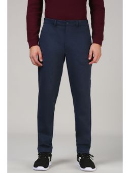 Van Heusen - Men Blue Solid Functional Pocket 9 to 9 Travel Trouser