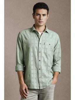 Louis Philippe - Men Green Checked Full Sleeves Casual Shirt