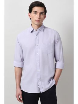 Peter England - Men Lavender Slim Fit Solid Full Sleeves Casual Shirt