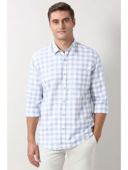 Peter England - Men Light Blue Slim Fit Check Full Sleeves Casual Shirt