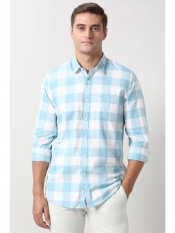 Peter England - Men Light Blue Slim Fit Check Full Sleeves Casual Shirt