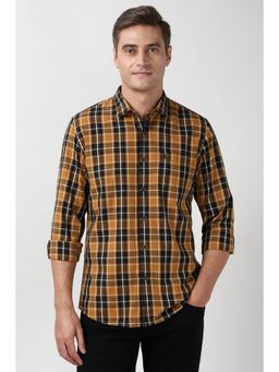 Peter England - Men Mustard Slim Fit Check Full Sleeves Casual Shirt