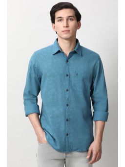 Peter England - Men Light Blue Slim Fit Print Full Sleeves Casual Shirt