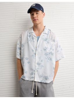 American Eagle - Men White Poolside Floral Button-Up Shirt