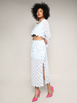 PINACOLADA - Womens Baby Blue Sheer Applique Co-Ord with Slit (Set of 2)