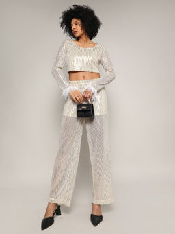 PINACOLADA - Womens Beige Sheer Sequin Co-Ord (Set of 2)