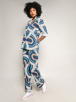 PINACOLADA - Womens Indigo Blue Contrast Lined Co-Ord (Set of 2)