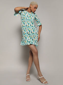 PINACOLADA - Womens Baby Blue Floral Print Botanical Cluster Dress