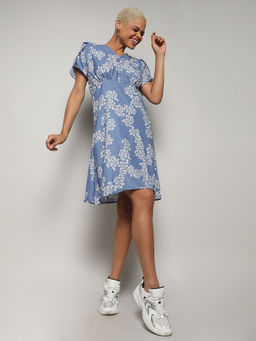 PINACOLADA - Womens Powder Blue Flora A-Line Dress