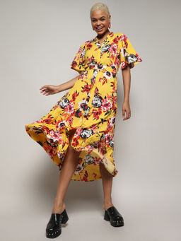 PINACOLADA - Womens Yellow Floral Print Botanical Cluster Dress (Set of 2)