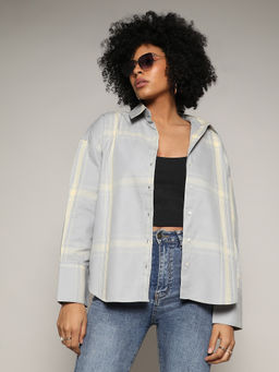 PINACOLADA - Womens Purple Tartan Plaid Boxy Shirt