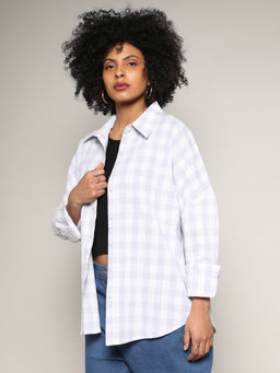PINACOLADA - Womens Light Lavender Tartan Plaid Boxy Shirt