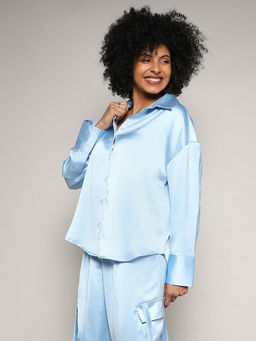 PINACOLADA - Womens Powder Blue Boxy Satin Shirt