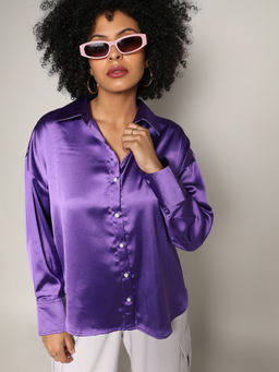 PINACOLADA - Womens Amethyst Purple Boxy Satin Shirt