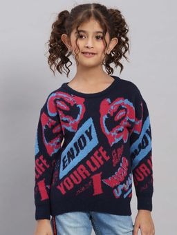 Monte Carlo - Girls Navy Blue Typography Pullover