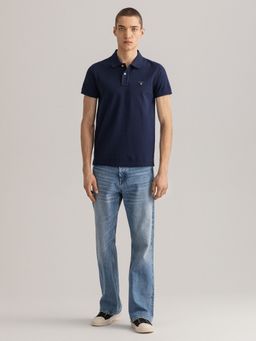GANT - Men Navy Blue Solid Slim Polo T-shirt