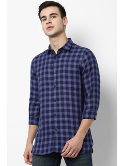 Allen Solly - Men Navy Blue Slim Fit Check Full Sleeves Casual Shirt