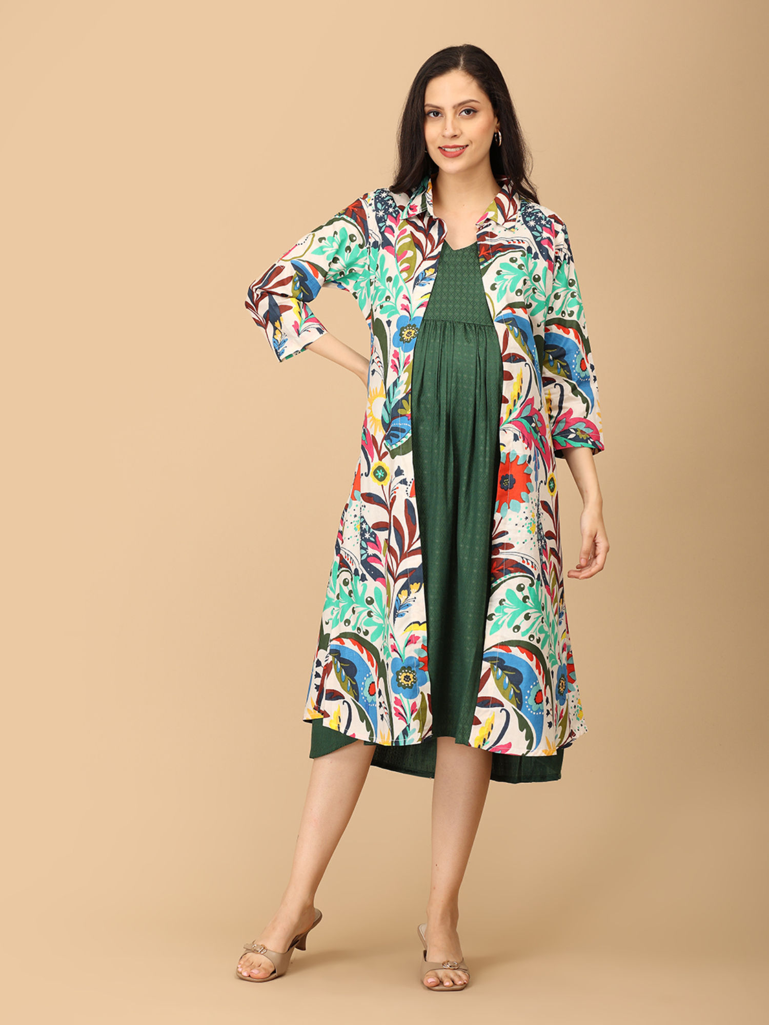 Multi-Color Cotton Petalicious Maternity Dress with Shacket-image-35